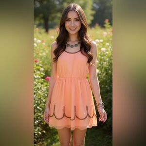 Buttons Light Orange With Beaded Detail Dress Size Small